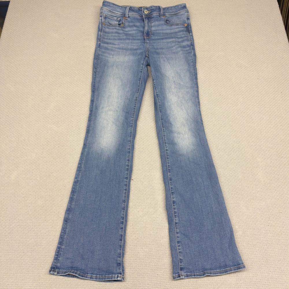 American Eagle Jeans Womens 10 Long Faded Denim Kick Boot Y2k Western Stretch